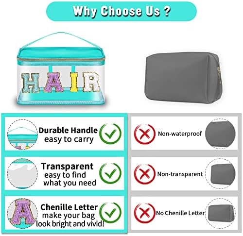 Chenille Letter Clear Makeup Bags Hair Pouch, Preppy Patch Makeup Bag Zipper - Image 4
