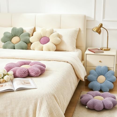 2 Pcs Flower Pillow Lavender Decorative Throw Pillows, Lavender & Ivory - Image 3