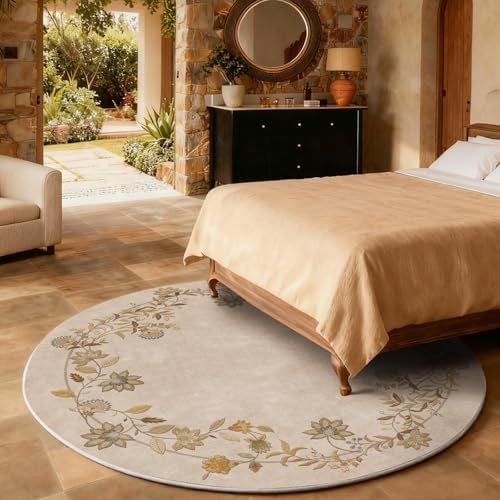 Washable Living Room Round Rugs: 4ft Circle Bedroom Rug Floral Throw Carpet - Image 6