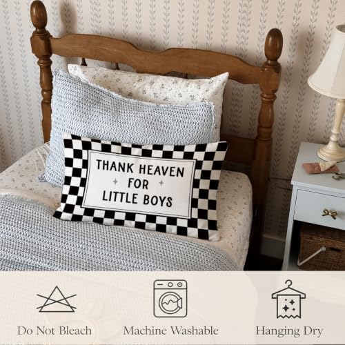 Thank Heaven for Little Boys 12x20 Pillow Cover Black and White Checkered Boys - Image 5