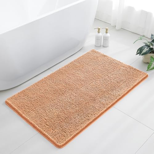 Chenille Bathroom Rug 30"x50" Peach, Large Plush Bath Mat by Kildoss