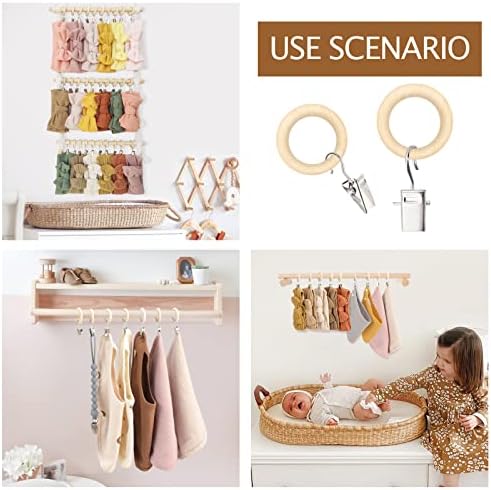 POVETIRE 30 Wood Rings Hooks Hanging Baby Headband Brackets Metal Clips - Image 6