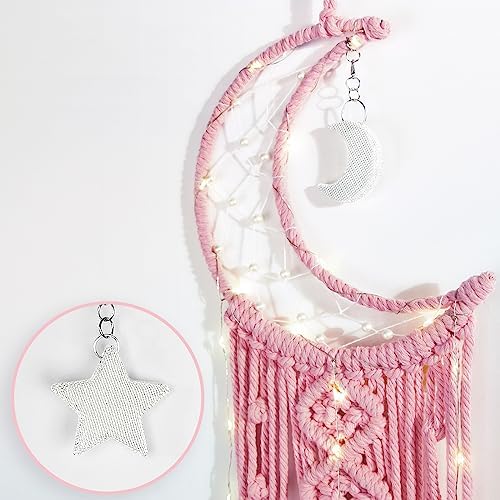 Boho Macrame Wall Hanging, Crochet Moon Star Dream Catcher - Image 2