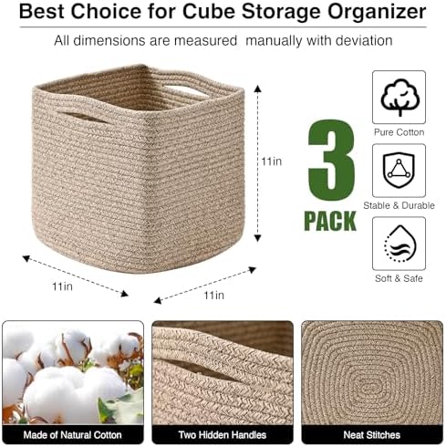 ICERZCZ 11 Inch Cube Storage Bins, Woven Baskets, Mixed Brown - Image 3