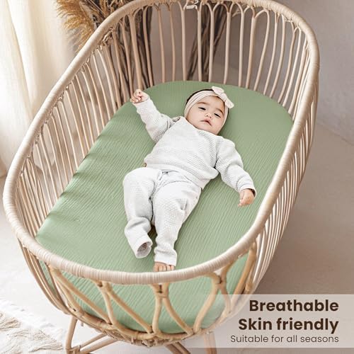 Konssy Muslin Bassinet Sheets for Baby Boys and Girls, 2 Pack - Image 4