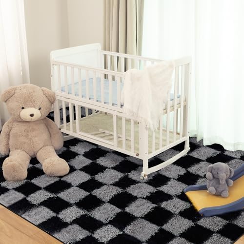 Super Soft Rug for Bedroom, 8x10 Ft Grey and Black Area Rug Classic Checkered - Image 4