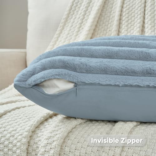 FUTEI Pack of 2 Faux Fur Throw Pillow Covers 28x28 Inch, Dusty Blue - Image 3