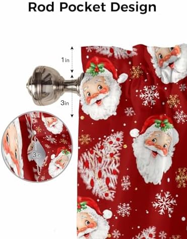 Red Christmas Valance Curtains for Kitchen Windows Santa Claus Merry Christmas - Image 7