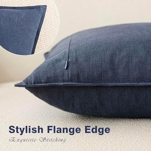 Foindtower Linen Solid Decorative Throw Pillow Covers 26x26 Inch Navy Blue - Image 3