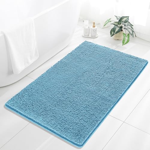 Chenille Bathroom Rug 36"x60" Sky Blue, Large Plush Bath Mat by Kildoss