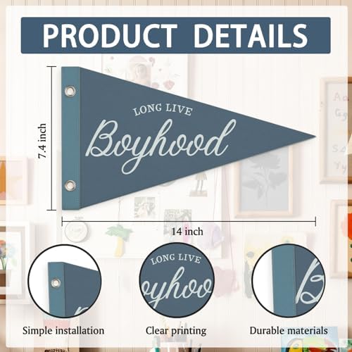 Kids Playroom Decor Pennant Felt Banner Flags, Long Live Boyhood Flet Banner - Image 7