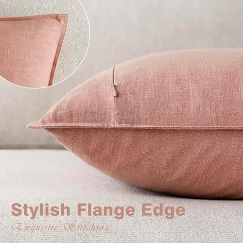 Foindtower Linen Solid Decorative Throw Pillow Covers 26x26 Inch Coral Pink - Image 3
