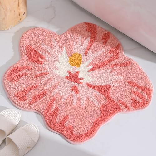 Bathroom Rug Mat, Cute Round Flower Bath Mat by WREWING