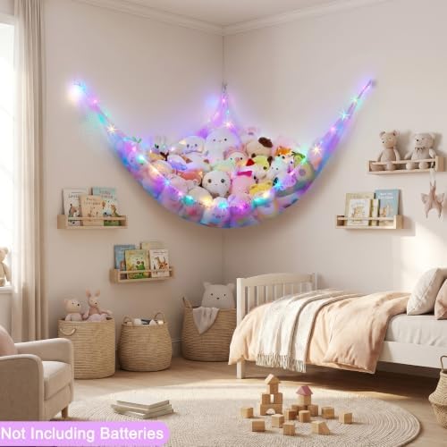 Stuffed Animals Hammock with LED Light Toy Net Room Decor Corner Storage - Image 5