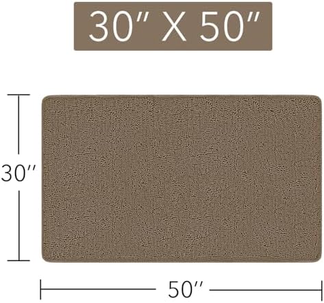 Yeaban Chenille Taupe Bathroom Rug 30"x50", Non-Slip Rubber Backing - Image 2