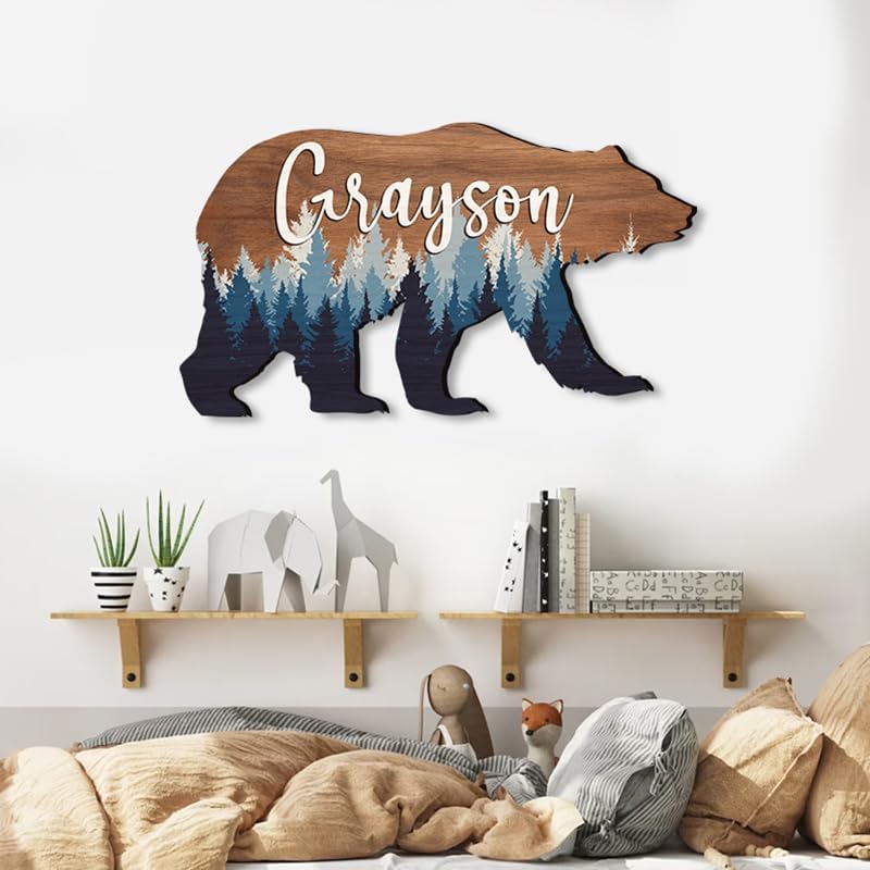 Personalized Baby name signs for nursery, for kids room Bear wooden nursery - Image 3