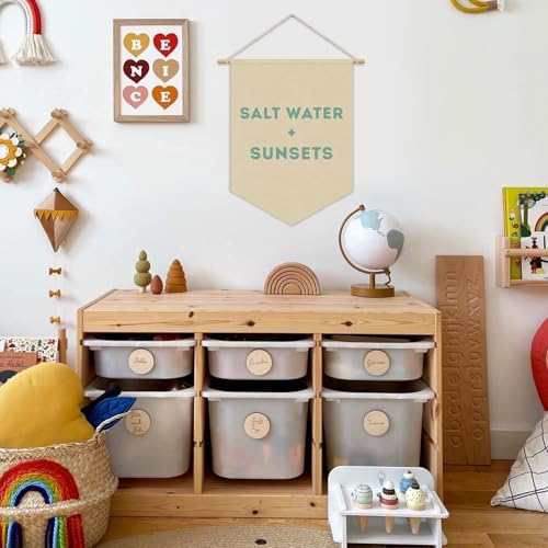 Ocean Nursery Decor, Salt Water Sunsets Beach Linen Canvas Banner, Neutral - Image 2