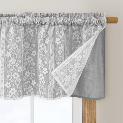 ASPMIZ Linen Farmhouse Kitchen Curtains, Double Layered Valances - Image 2
