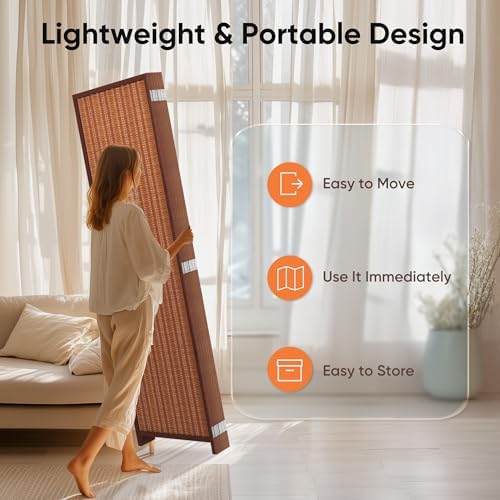 JOSTYLE 5 Panel Folding Privacy Screen 6ft Bamboo Freestanding Room Divider - Image 3
