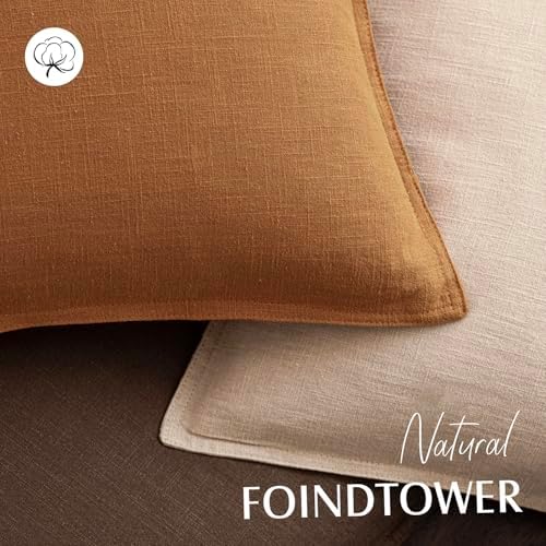 Foindtower Linen Solid Decorative Throw Pillow Covers 16x16 Autumn Orange - Image 4