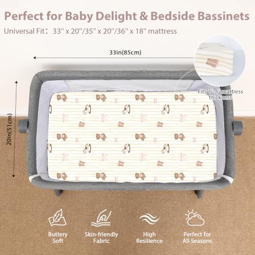 Baby Bedside Bassinet Sheets Fitted, 33”x20” Compatible - Image 2