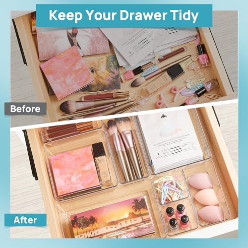 Vtopmart 44 PCS Clear Plastic Drawer Organizers Set, Vanity Organizer Trays - Image 2