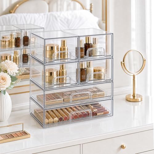 TIPGO Clear Stackable Storage Drawers, Acrylic Bathroom Makeup Organizer - Image 4