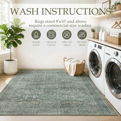JOLLYVOGUE 8x10 Area Rugs for Living Room, Washable Rug, Moss Green - Image 7