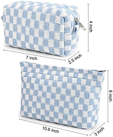 SOIDRAM 2 Pieces Makeup Bag Large Checkered Cosmetic Bag Capacity Canvas Mix - Image 3