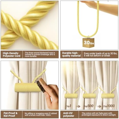 Hion Magnetic Curtain Tiebacks Golden 4pcs, Curtain Holdbacks Hooks Holders - Image 4