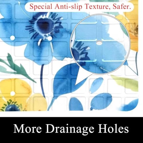 Shower Mat Non Slip 26.8 x 15.1 Inches, Floral Design Bathtub Mat Shower Stall - Image 2