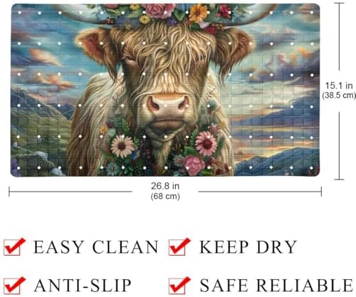 Bathtub Mat Non Slip 26.8x15.1 Inch, Cow - Image 4