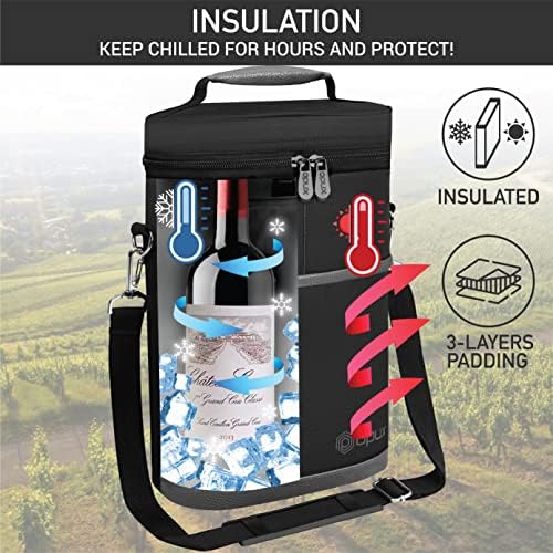 OPUX 2 Bottle Wine Carrier Tote, Insulated Leakproof Wine Cooler Bag, Wine - Image 2