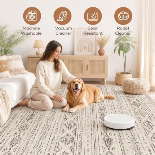 Nakagishi Boho 10x14 Area Rug Living Room Rugs Machine Washable Dark Brown - Image 3