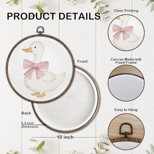 GWFSJYU Coquette Duck Framed Wall Art, Duck Nursery Decor, Cute Ducks Round - Image 7