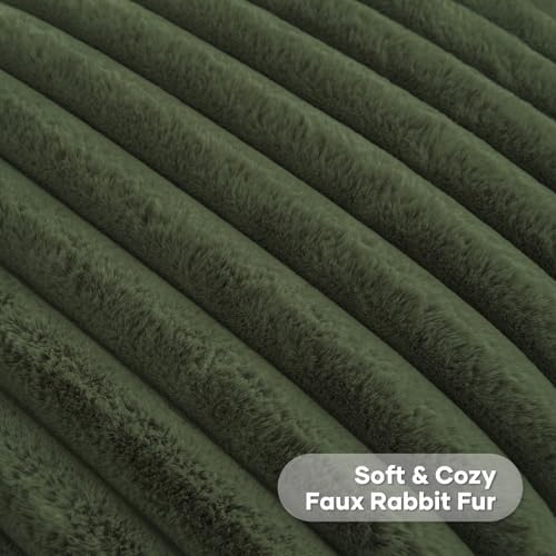 FUTEI Pack of 2 Faux Fur Throw Pillow Covers 22x22 Inch, Olive Green - Image 2