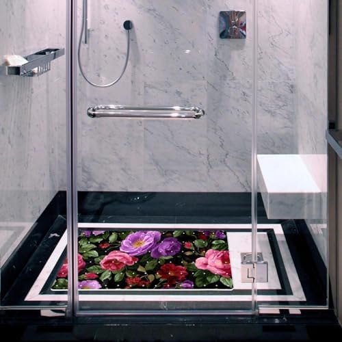 Shower Mat Non Slip 26.8 x 15.1 Inches, Tropical Flower Bathtub Mat Shower - Image 6