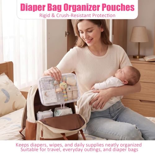 5 Pack Large Clear Hard Shell Zipper Case, Diaper Bag Organizer Pouches - Image 5