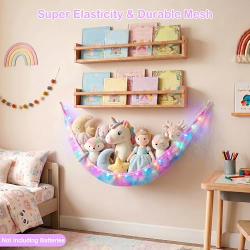 Stuffed Animals Hammock with LED Light Toy Net Room Decor Corner Storage - Image 5