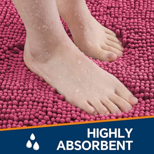 Chenille Bathroom Rug 36"x60" Hot Pink, Large Plush Bath Mat - Image 4