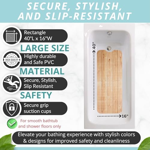 ENKOSI Non-Slip Bath Mat and Shower Mat 40x16 Extra Long, Wood Teak - Image 4