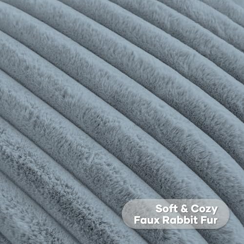 FUTEI Pack of 2 Faux Fur Throw Pillow Covers 16x16 Inch, Dusty Blue - Image 2