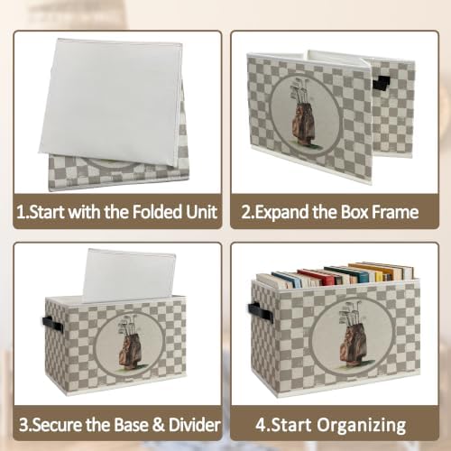 Vintage Brown Checkered Golf Bag Foldable Storage Box - Image 5