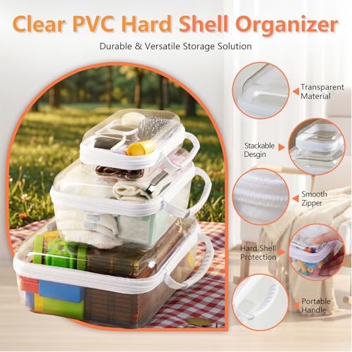 3PCS Travel Essentials for Toiletries, 1.2MM Clear Hard Shell Zipper Case - Image 3