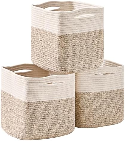 ICERZCZ 11 Inch Cube Storage Bins, Organizer Woven Cotton Rope Square Baskets by ICERZCZ