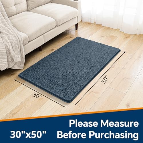 Chenille Bathroom Rug 30"x50" Blue, Large Plush Bath Mat - Image 2