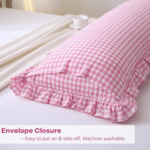 Pink White Gingham Ruffle Body Pillow Cover 20"x54" - Image 5