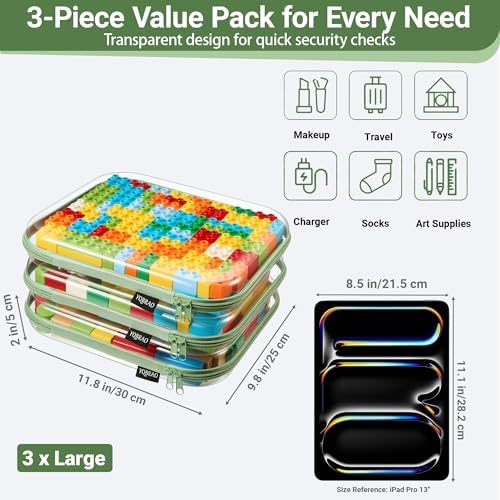 YQBRAO Clear Hard Shell Zipper Cases, 3 Large Travel Organizers - Image 4