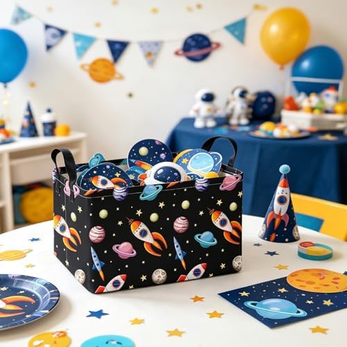 Rectangular Space Planet Rocket Storage Bin Boys Toy Organizer - Image 6