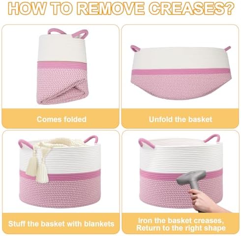 Pink Laundry Basket, Large Blanket Basket - Image 7